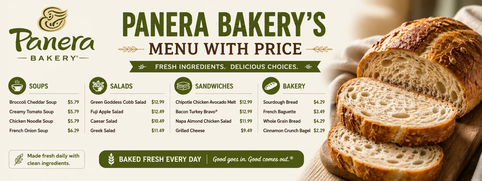 Panera menu with price