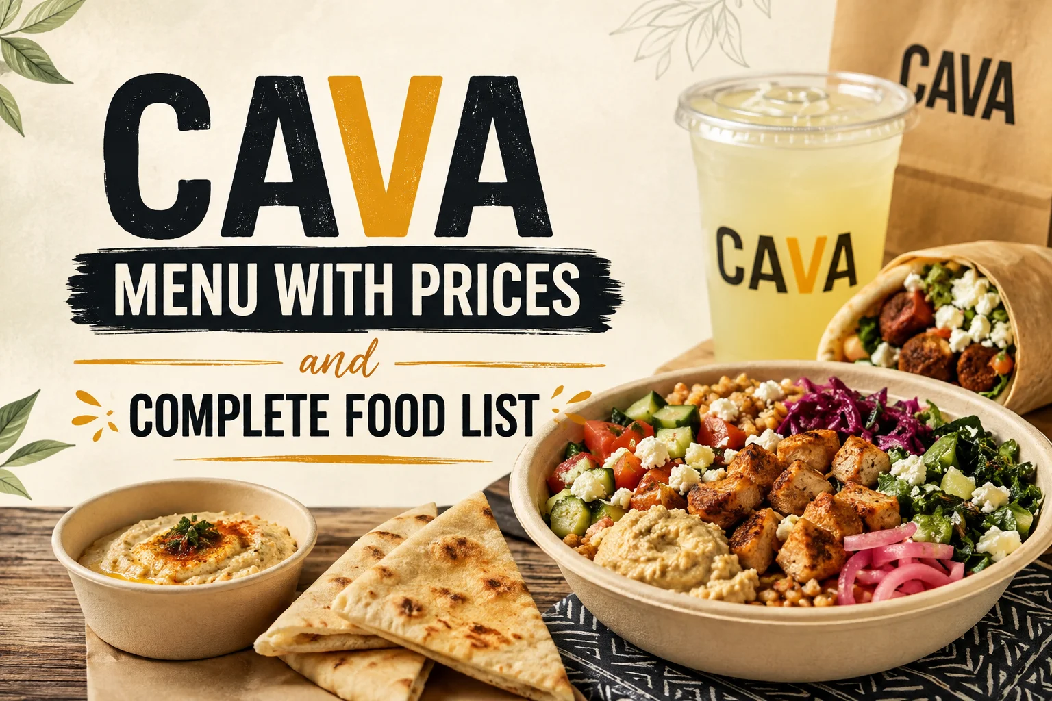 Cava Menu with Prices and Complete Food List