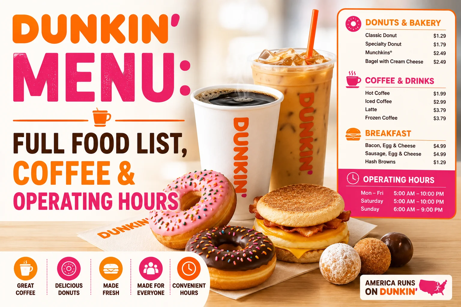 Dunkin Menu: Full Food List, Coffee & Operating Hours