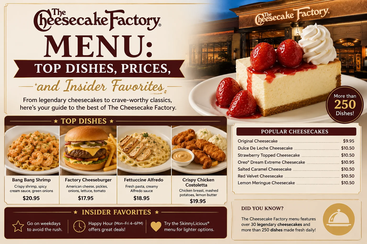 Cheesecake Factory Menu:Top Dishes, Prices