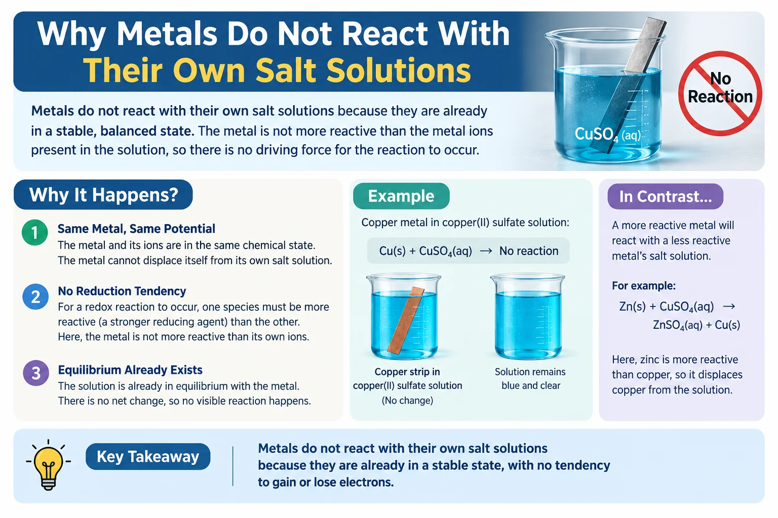 Why Metals Do Not React With Their Own Salt Solutions